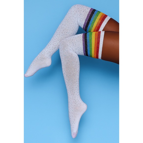 New Rainbow Thigh High Socks Sparkle Over the Knee Stockings Gay Pride LGBT - Picture 1 of 4